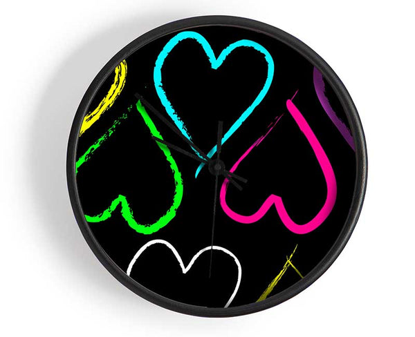 Multi-Coloured Love Hearts Clock - Wallart-Direct UK