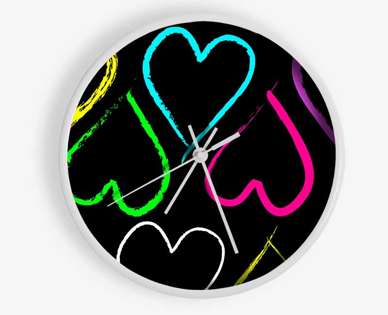 Multi-Coloured Love Hearts Clock - Wallart-Direct UK