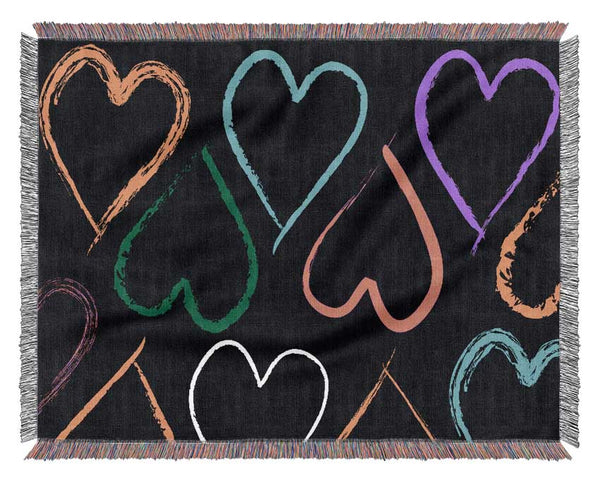 Multi-Coloured Love Hearts Woven Blanket