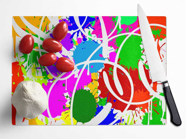 Vibrant Paint Bomb Glass Chopping Board