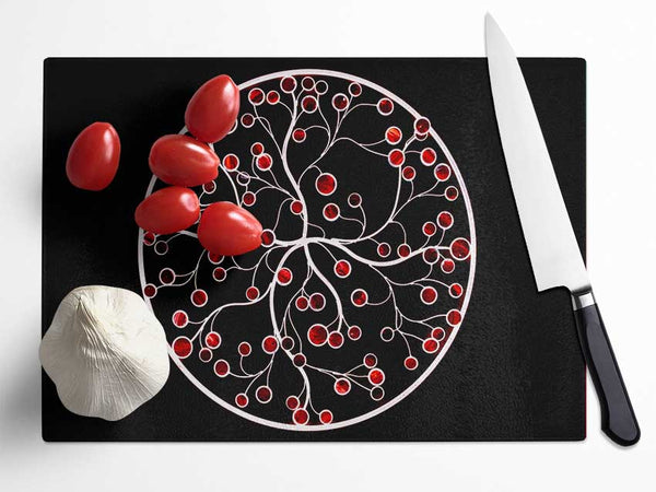 Circle Of Life Red On Black Glass Chopping Board