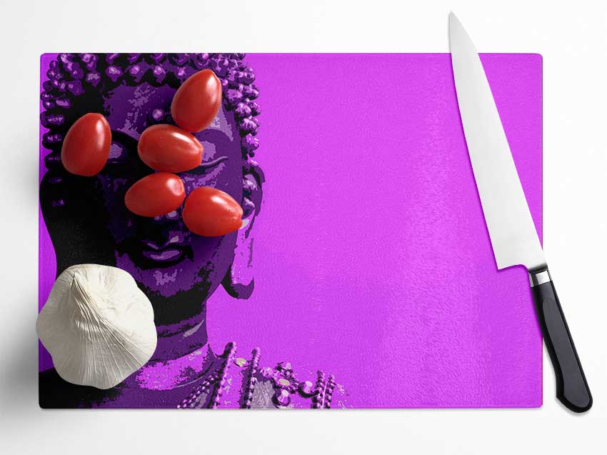 Buddha Popart Purple Glass Chopping Board