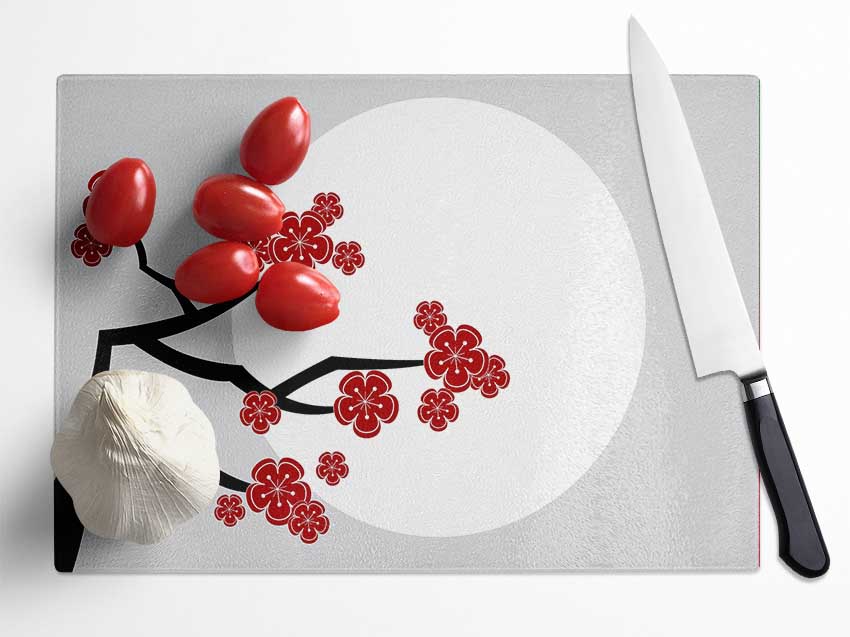 The Red Flowering Tree Glass Chopping Board