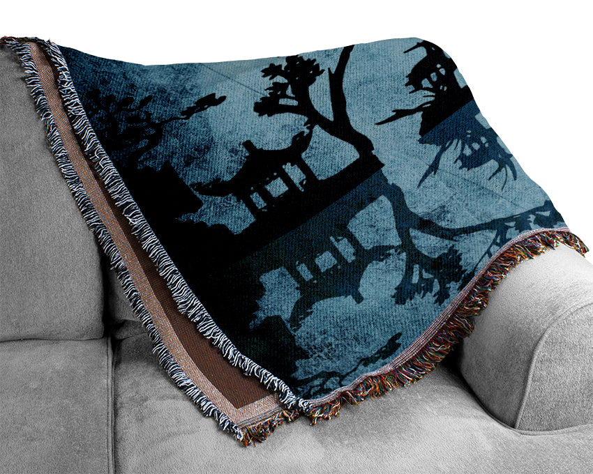 The Blue Japanese Garden Woven Blanket