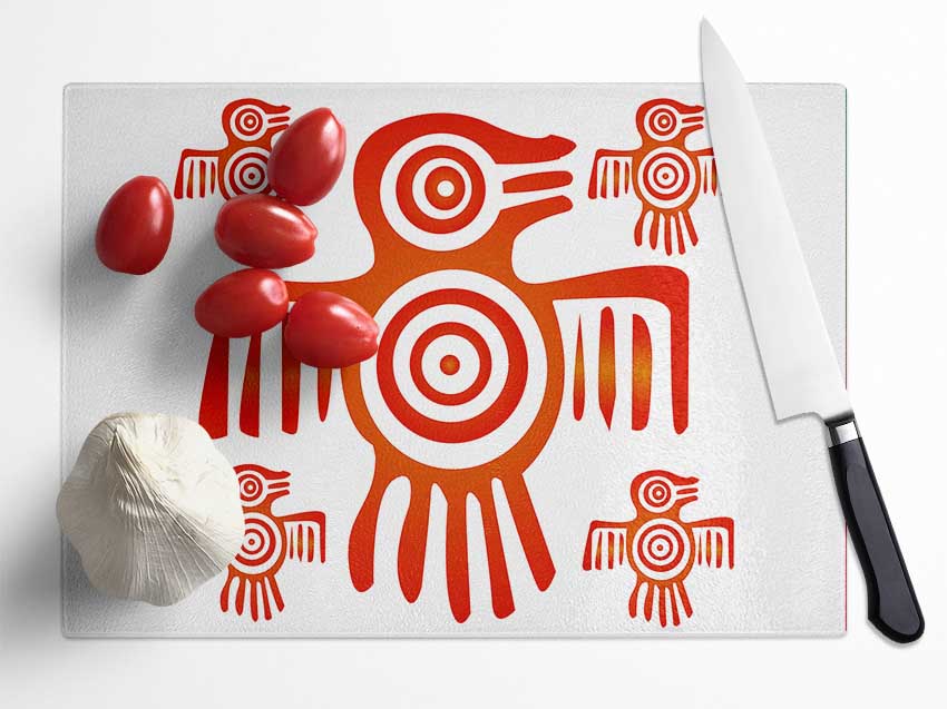 Aztec Symbol Glass Chopping Board