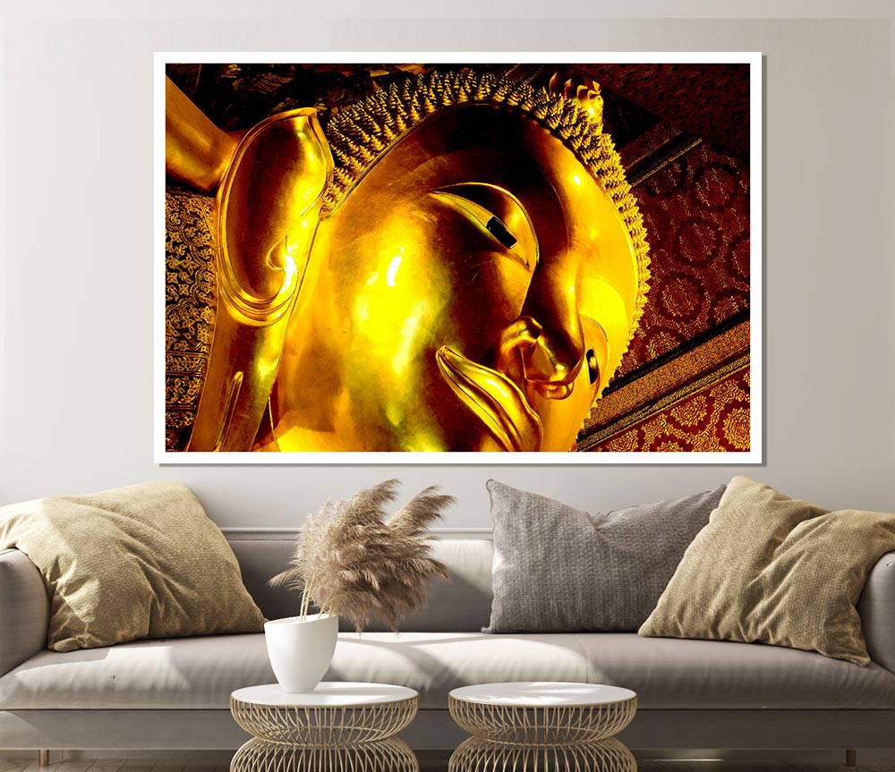 Golden Buddha Face Print Poster Wall Art
