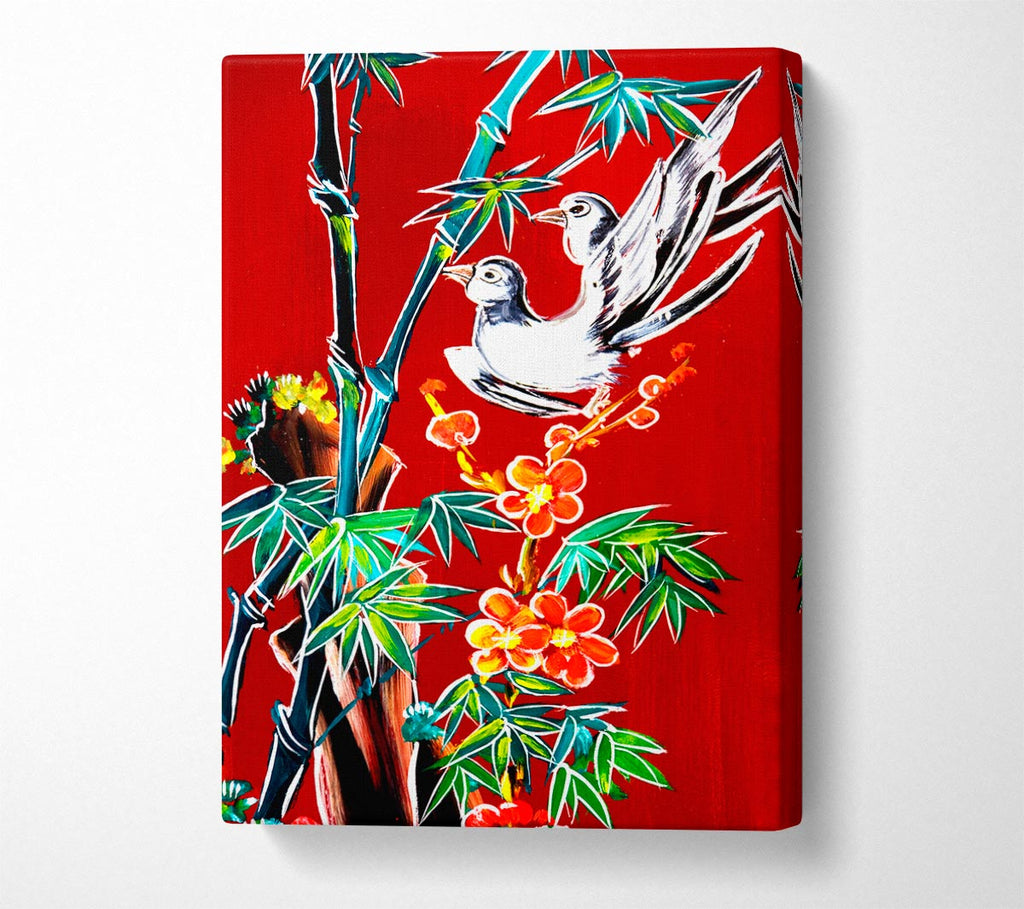 Picture of Red Garden Of Doves Canvas Print Wall Art