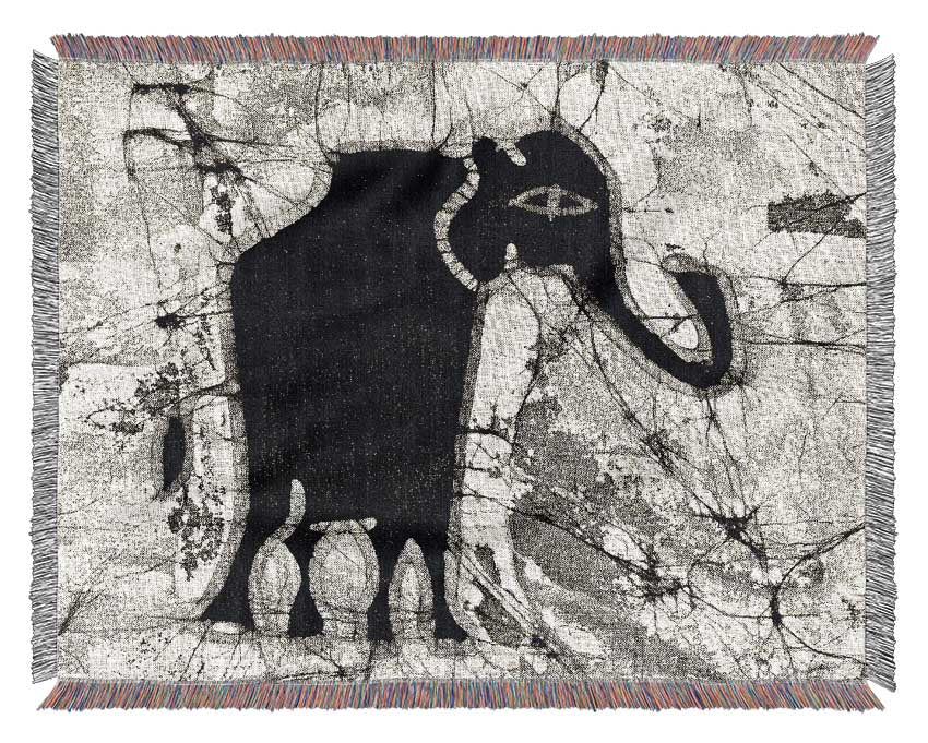 Tribal Elephant Black Woven Blanket