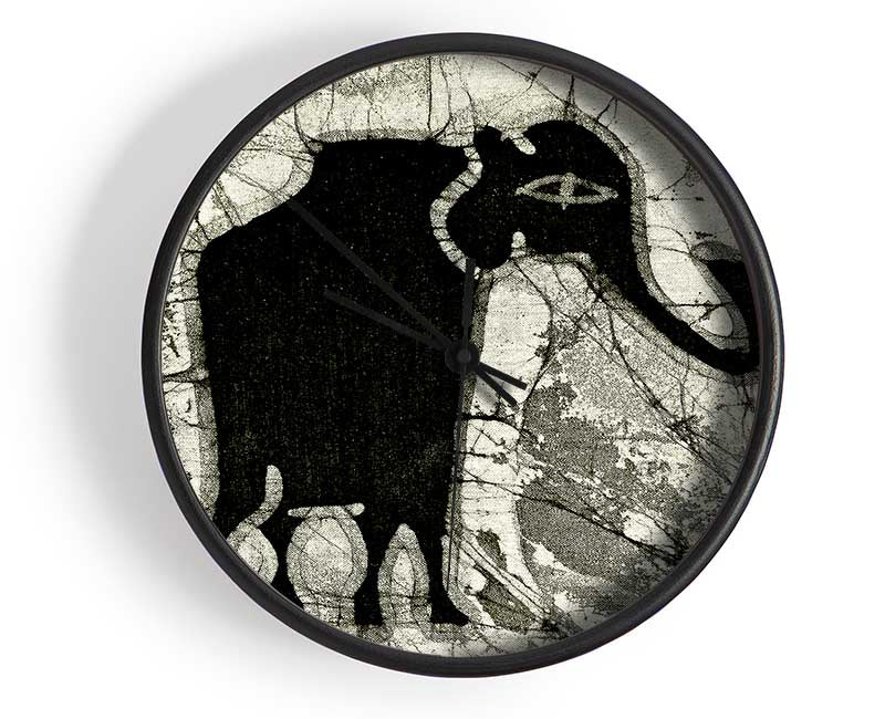 Tribal Elephant Black Clock - Wallart-Direct UK