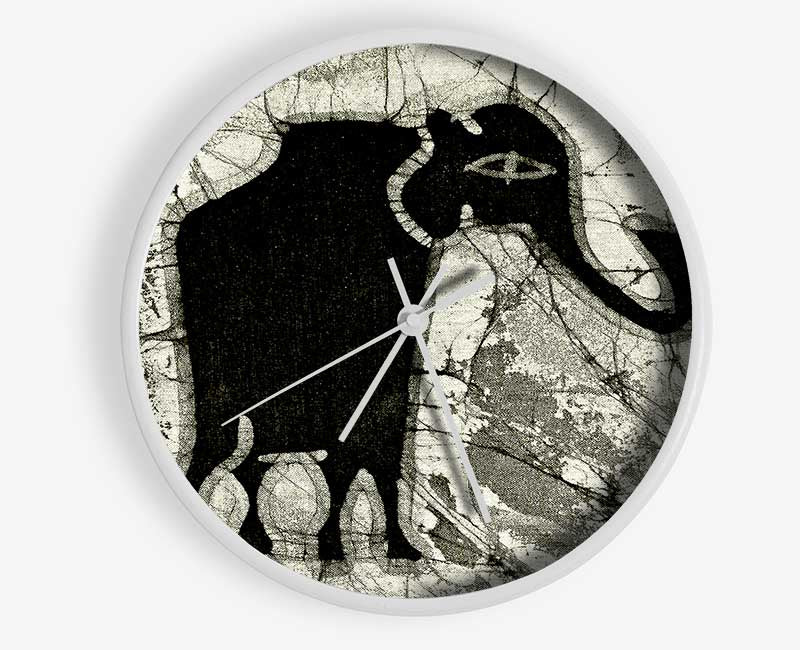 Tribal Elephant Black Clock - Wallart-Direct UK
