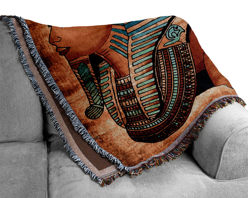 Heads Of Three Egyptian Queens n Kings Woven Blanket