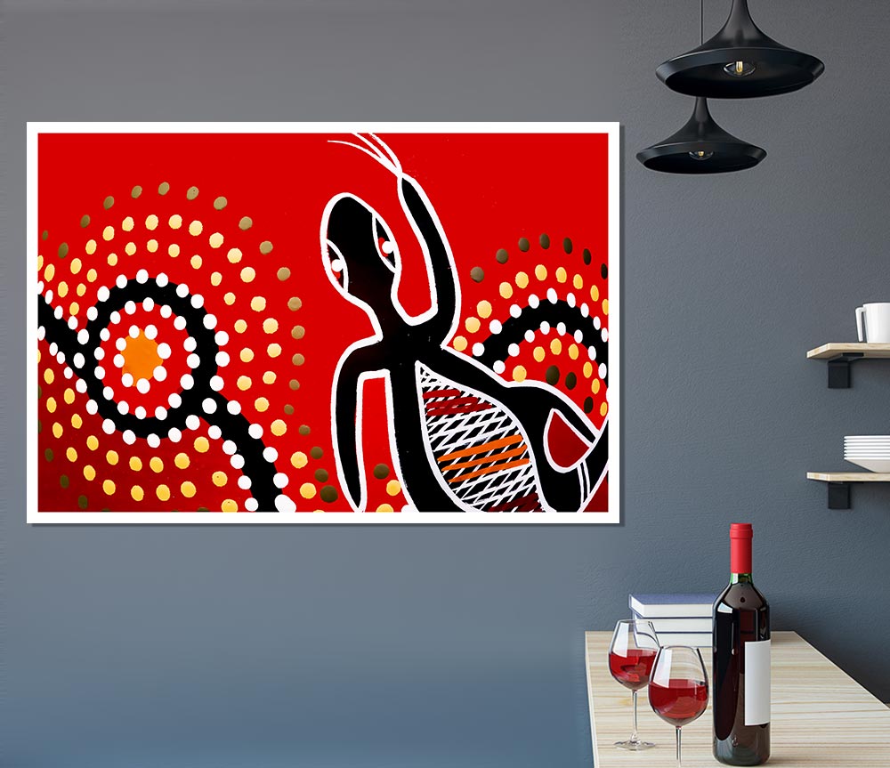 Aboriginal Red Gecko Sun Print Poster Wall Art