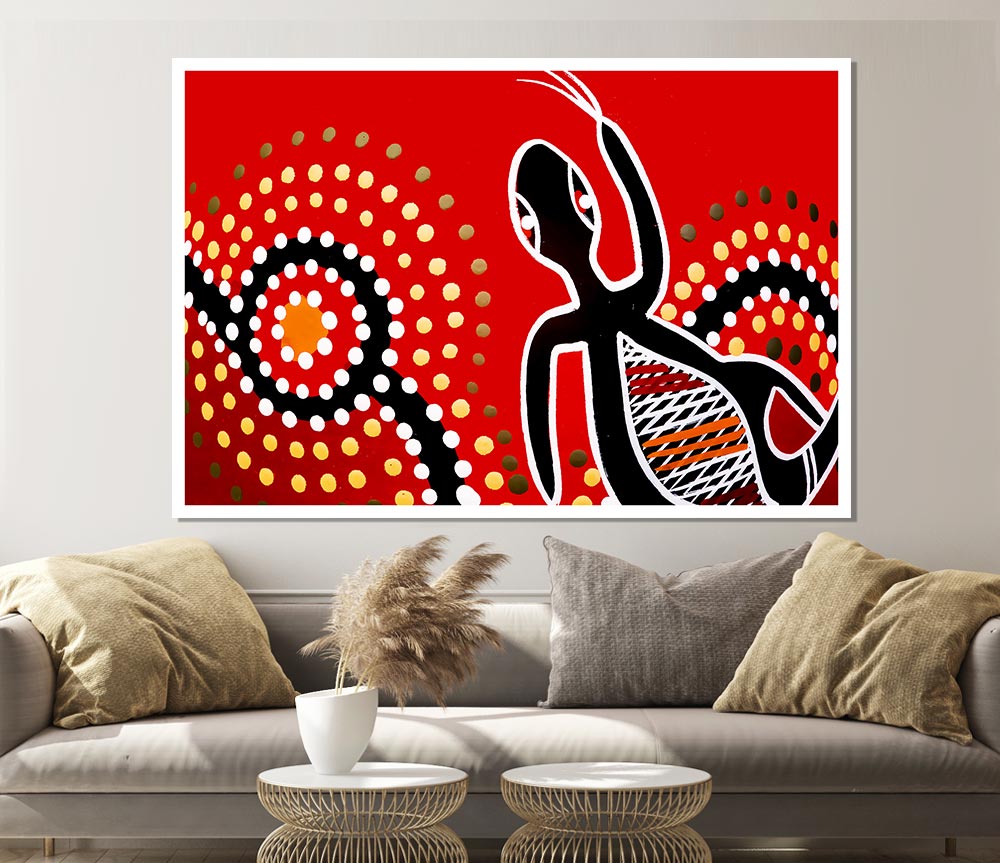 Aboriginal Red Gecko Sun Print Poster Wall Art