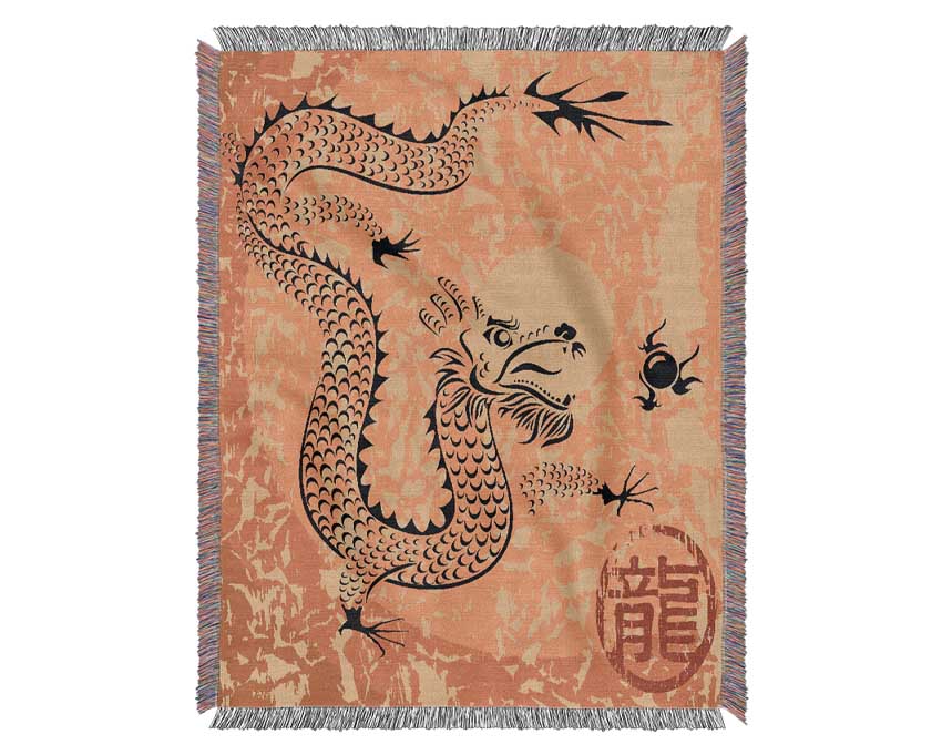 Japanese Dragon Of Fire Woven Blanket