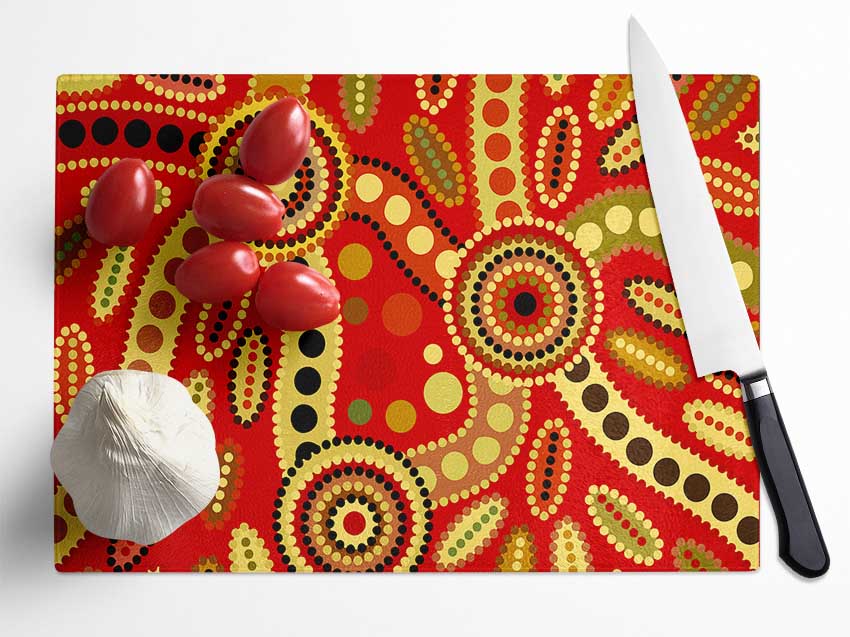 Aboriginal Red Tribal Glass Chopping Board