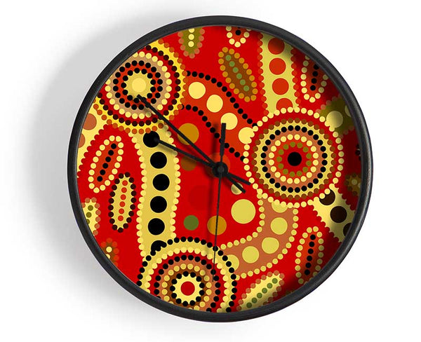 Aboriginal Red Tribal Clock - Wallart-Direct UK