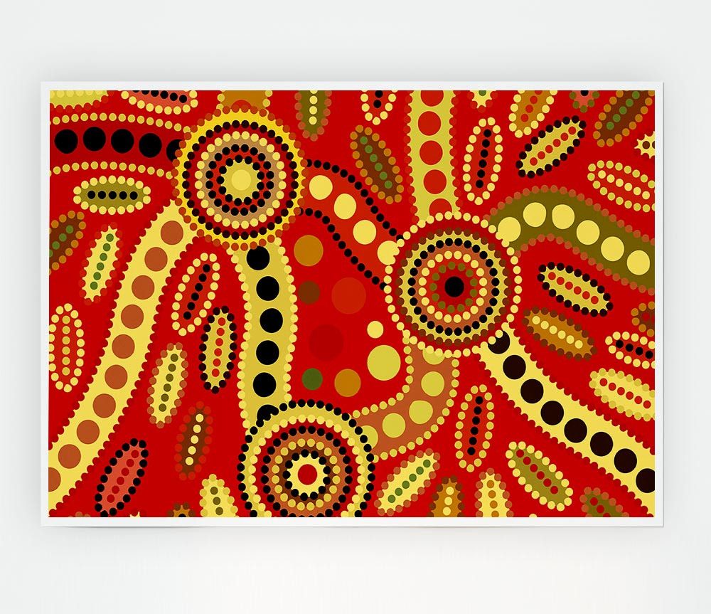 Aboriginal Red Tribal Print Poster Wall Art
