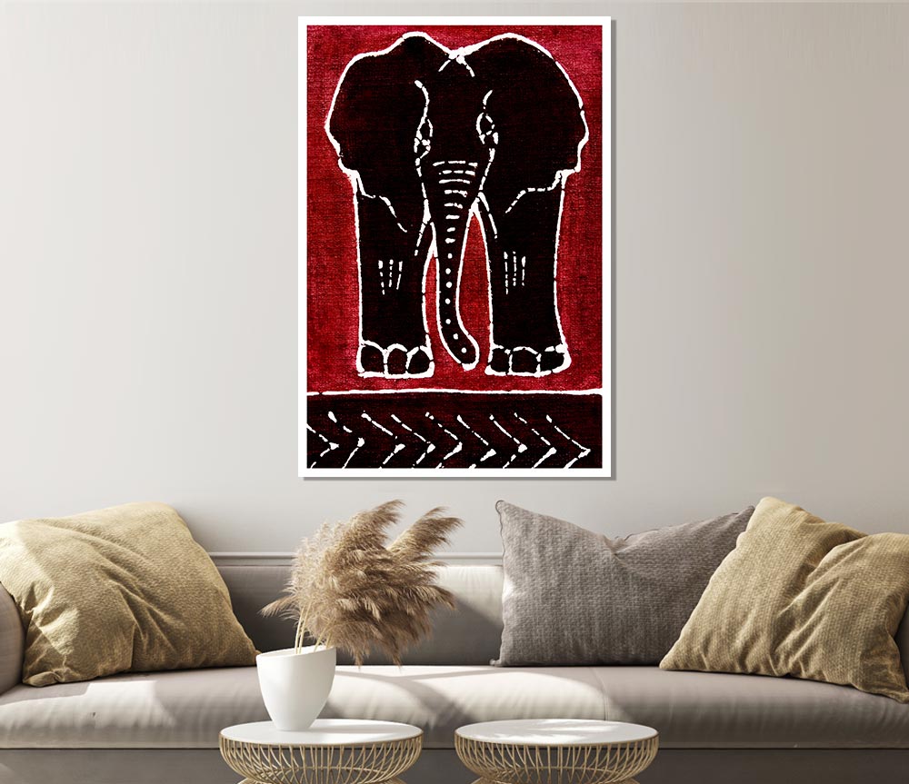 Aboriginal Red Elephant Print Poster Wall Art