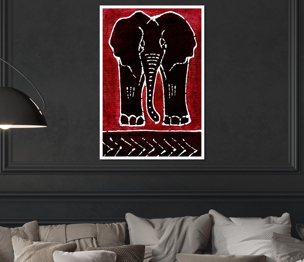 Aboriginal Red Elephant Print Poster Wall Art