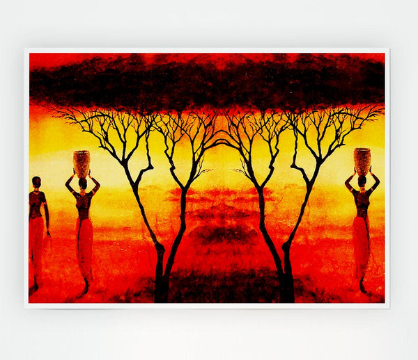 African Women Working In The Blazing Red Fields Print Poster Wall Art