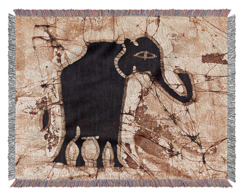Tribal Elephant Brown Woven Blanket