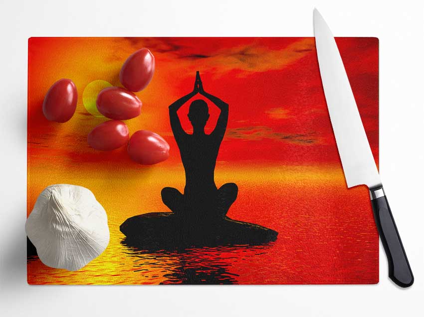 Yoga Ocean Sun Blaze Glass Chopping Board