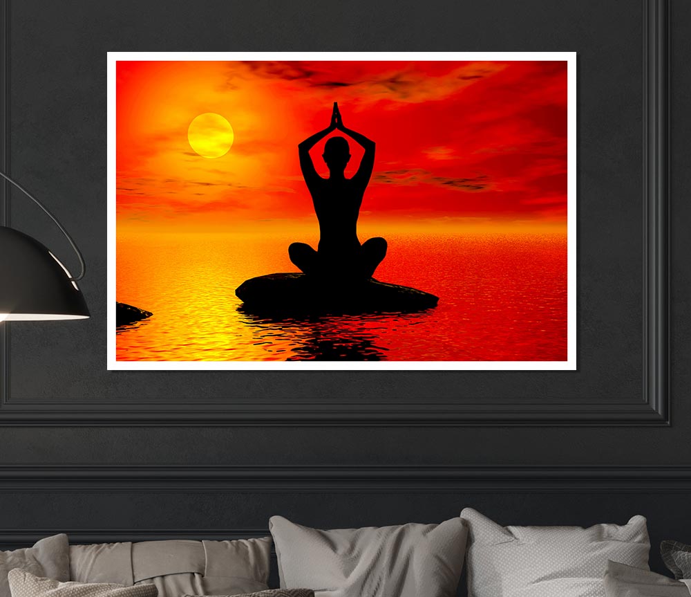 Yoga Ocean Sun Blaze Print Poster Wall Art