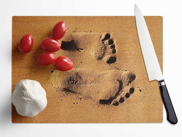 Footprints In The Sands Of Time Glass Chopping Board