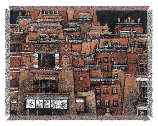 Tibetan Art Houses Woven Blanket