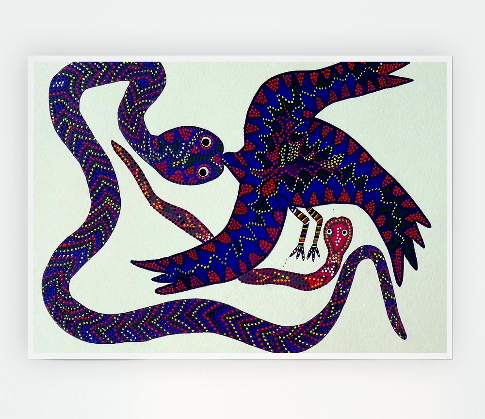 Aboriginal Snake Bird Print Poster Wall Art