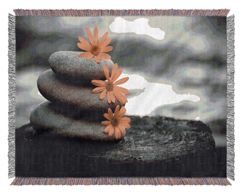 Zen Flowered Stones Woven Blanket