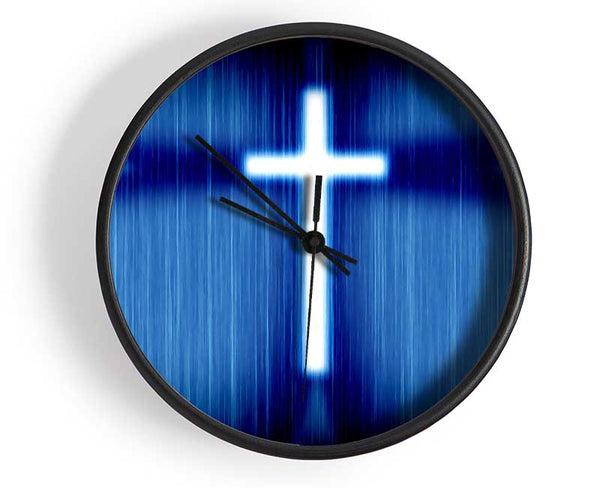 Christian White Cross Blue Background Clock - Wallart-Direct UK