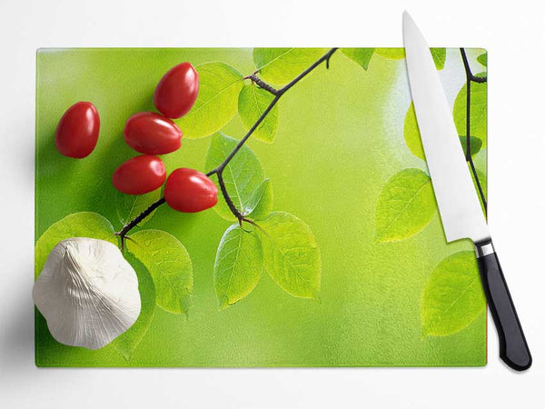 Branch With Green Leaves In The Sun Glass Chopping Board