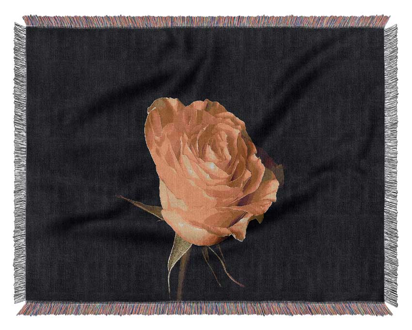 Yellow Rose On Black Background Woven Blanket