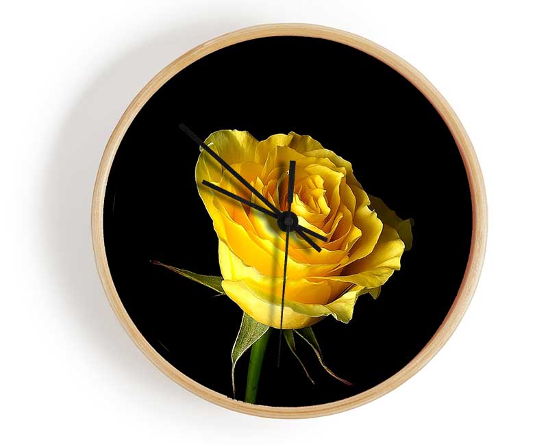 Yellow Rose On Black Background Clock - Wallart-Direct UK