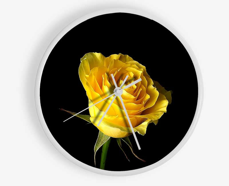 Yellow Rose On Black Background Clock - Wallart-Direct UK