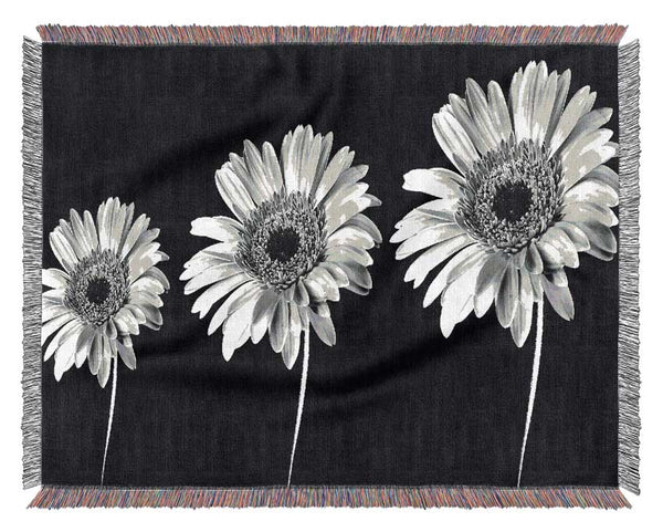 Gerbera Daisies Black And White Woven Blanket