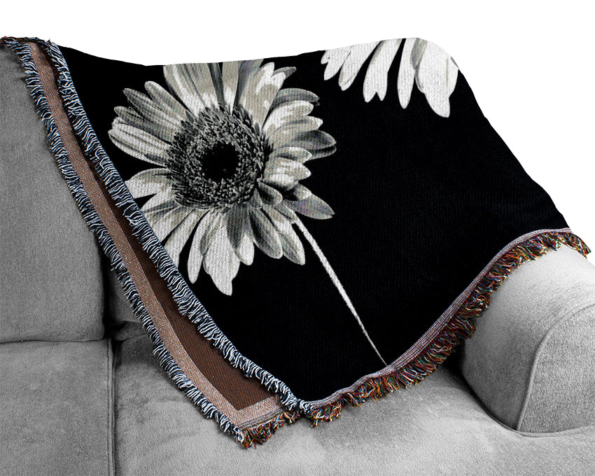 Gerbera Daisies Black And White Woven Blanket