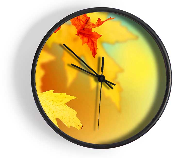 Yellow Autumn Leaves Macro Clock - Wallart-Direct UK