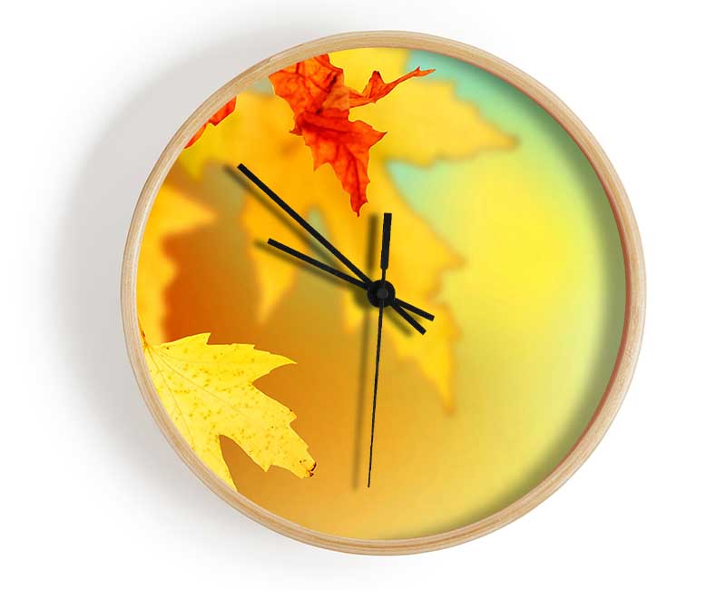 Yellow Autumn Leaves Macro Clock - Wallart-Direct UK