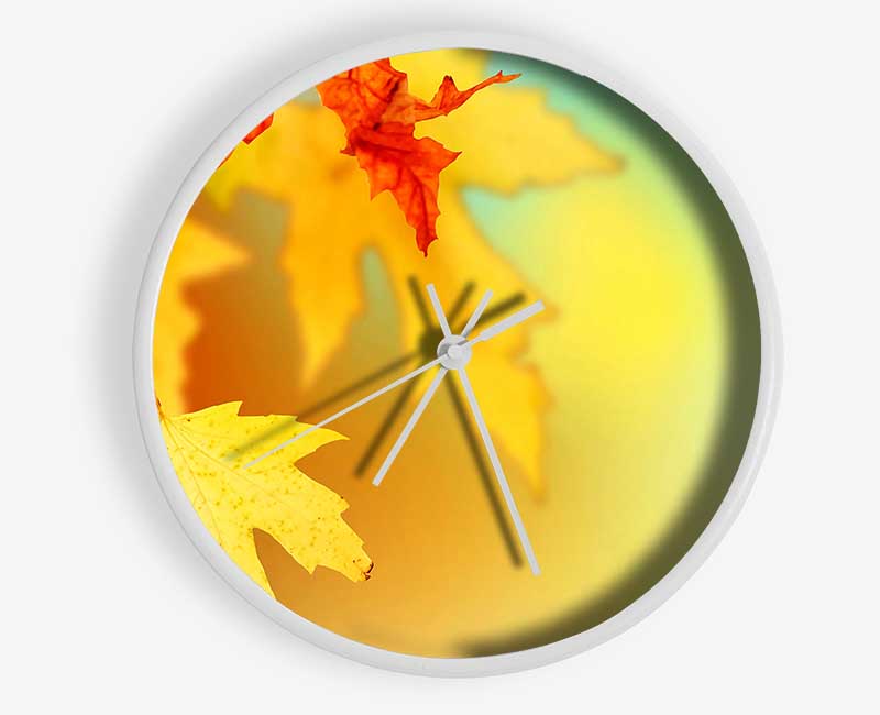 Yellow Autumn Leaves Macro Clock - Wallart-Direct UK