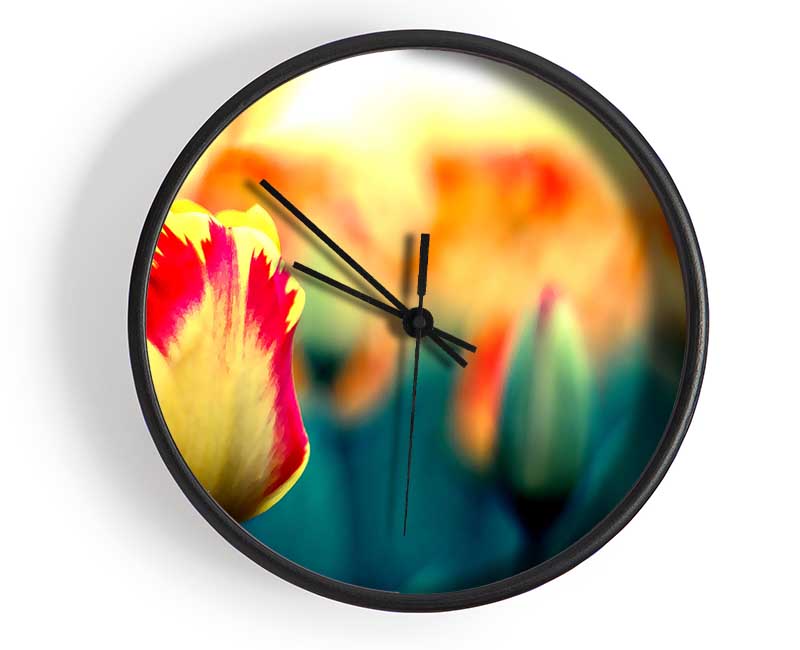 Yellow Red Tulips Clock - Wallart-Direct UK