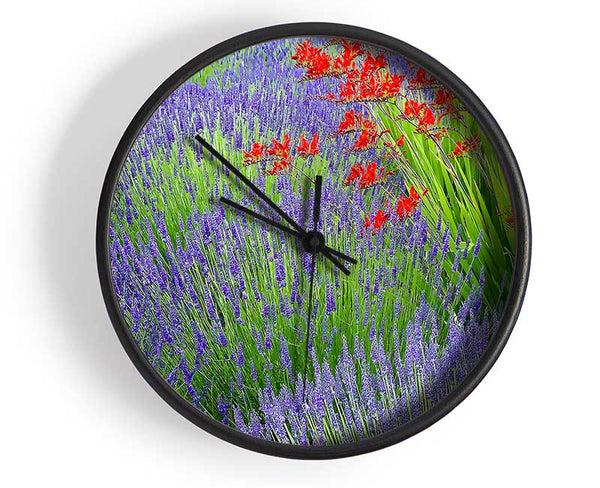 Lavender And Crocosmia Clock - Wallart-Direct UK