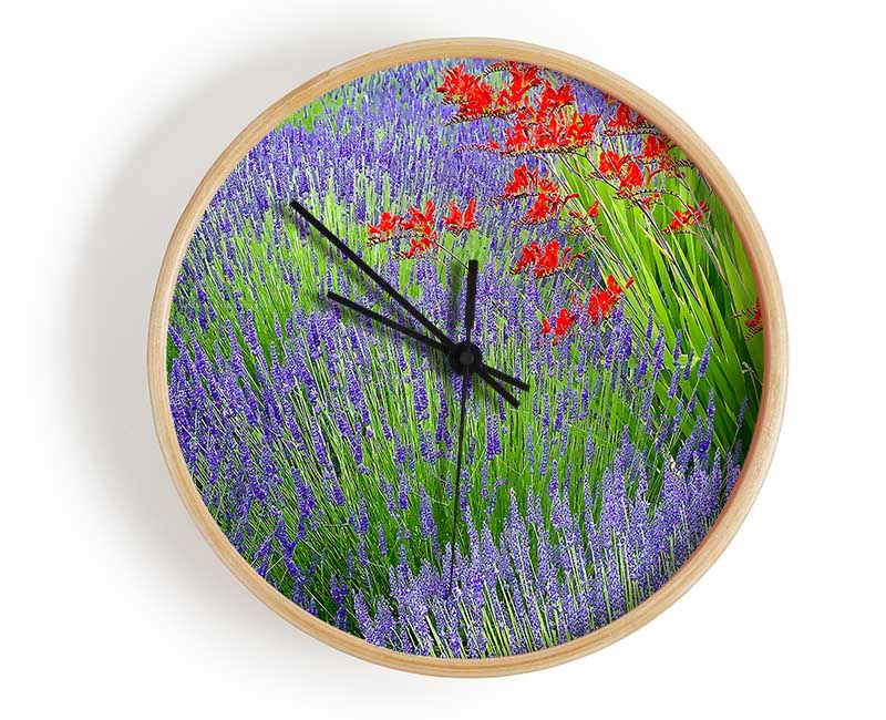 Lavender And Crocosmia Clock - Wallart-Direct UK