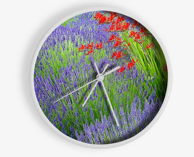 Lavender And Crocosmia Clock - Wallart-Direct UK