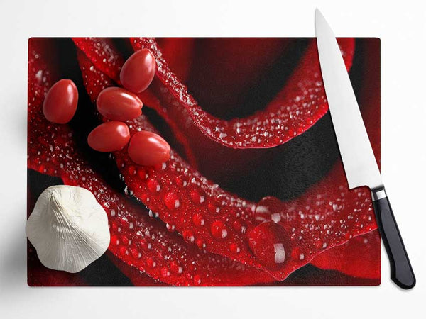 Velvety Rose With Dew Drops Glass Chopping Board