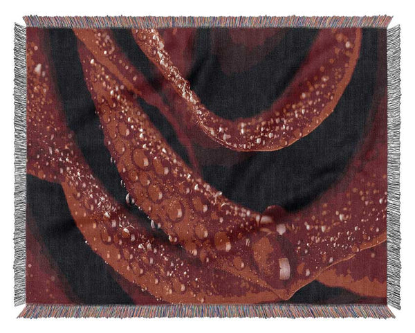 Velvety Rose With Dew Drops Woven Blanket
