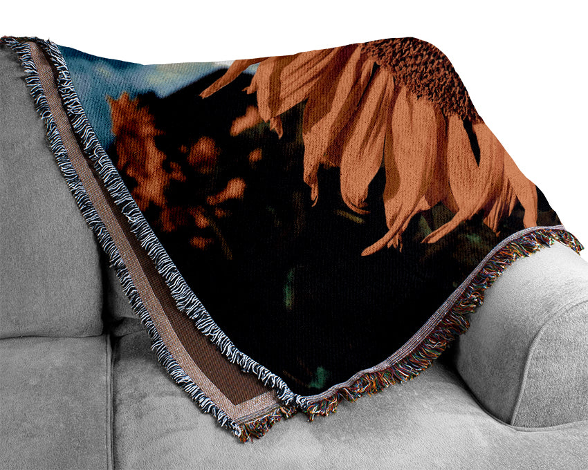 Huge Sunflower Faces Woven Blanket