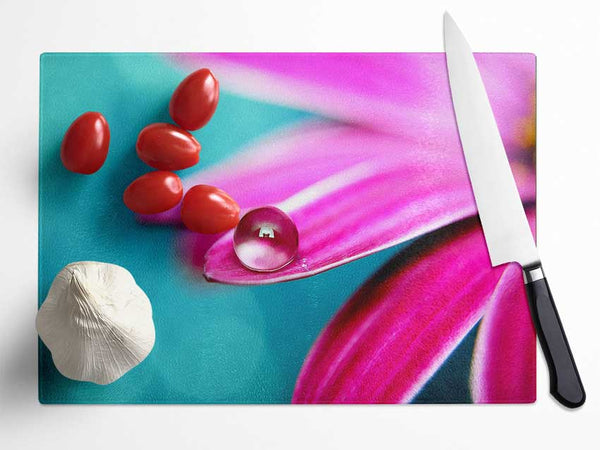 Water Drop On A Pink Petal Glass Chopping Board