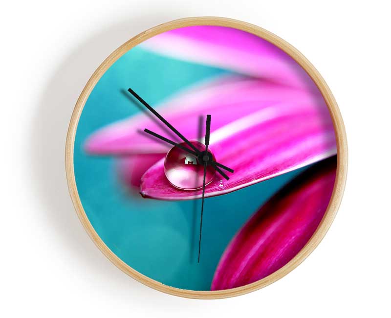 Water Drop On A Pink Petal Clock - Wallart-Direct UK